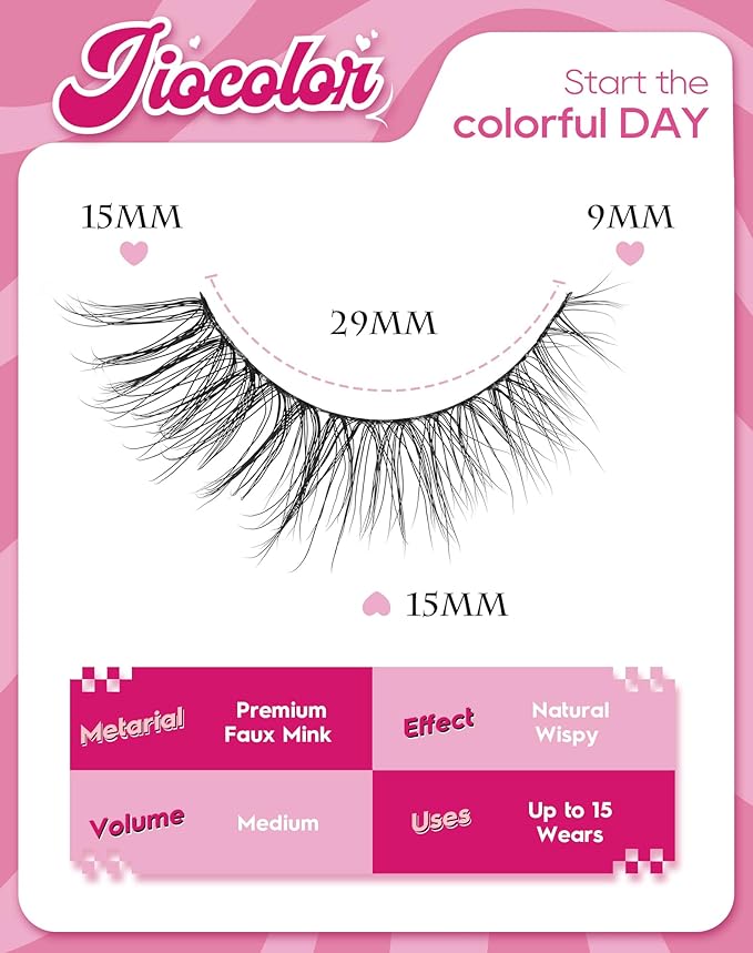Cat Eye Lashes Short Wispy Strip Lashes that Look Like Extensions Natural Mink Lashes Fluffy Thin Band Fake Eyelashes C Curl Volume Eye Lashes Pack 15mm 77-Hashtag