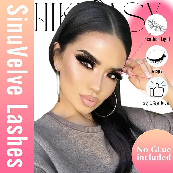 SinuVelve Extra Fluff 6D Volume Lashes 18mm D Curlve False Eyelashes Strips Light Weight Mink Wispy Cat Eye Lashes Flexible Band Reusable 15 Times By Hiklasy