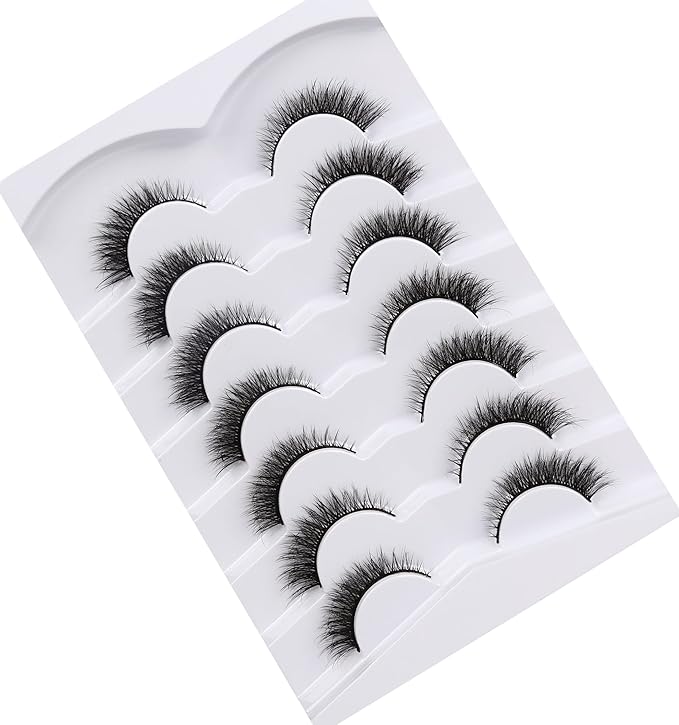 Pooplunch False Eyelashes Extension Volume Cat Eye Look Natural Wispy Short Volume 8D Fake Eyelashes Faux Mink Strip Lashes 7 Pairs Pack