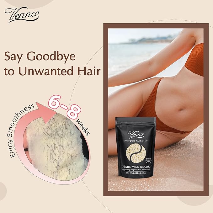 Vennco 2.5lb Cream Hard Wax Beads, Premium Coconut-Infused Hair Removal Wax for Full Body - Ideal for Brazilian, Bikini, Legs, Arms, Chest, and Back