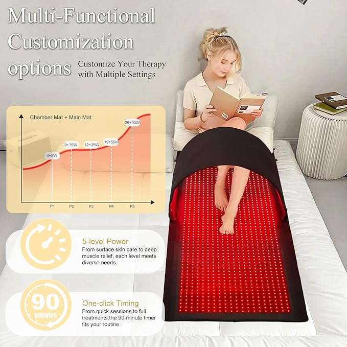 2026 Upgraded 4 Modes Compact Chamber of Red Light Therapy for Full Body Pain Relief,74"x33"+49.6"x15.6"with1655 Dual-Wave(660nm&850nm) LEDs,Multi-Mode Customization,Premium Leather 74"x 33" Black