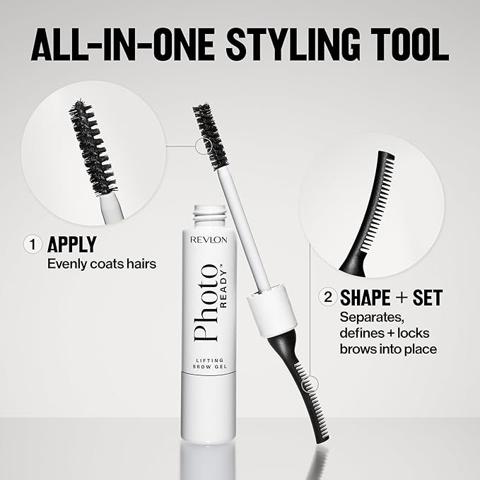 Revlon PhotoReady Lifting Brow Gel, Tinted Eyebrow Lamination with Spoolie Brush, Conditions, Shapes & Defines, 802 Soft Taupe, 0.23 fl oz