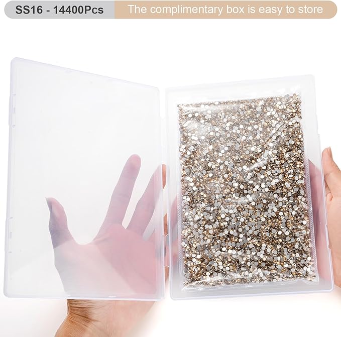 MEIBITE Flatback Rhinestones Bulk, 14400PCS Gold Shadow Rhinestones for Clothes DIY Decoration Crafts, Gold Shadow, SS16, 3.8-4.0mm