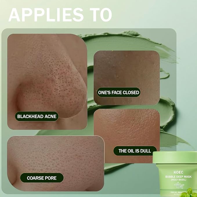 Holy Basil Bubble Deep Face Mask – Foaming Clay Mask with Basil Extract for Deep Cleansing, Pore Purification & Gentle Exfoliation, Style Bubble Mask for Oily & Acne-Prone Skin (01)