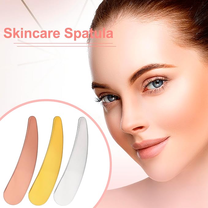 Pndeyo 3pcs Mini Metal Makeup Spatula, Reusable Cosmetic Cream Spatulas Spoon, Skincare Scoop Applicator Facial Massage Beauty Tools for Mixing and Sampling Face Eye Cream- Silver & Gold & Rose Gold