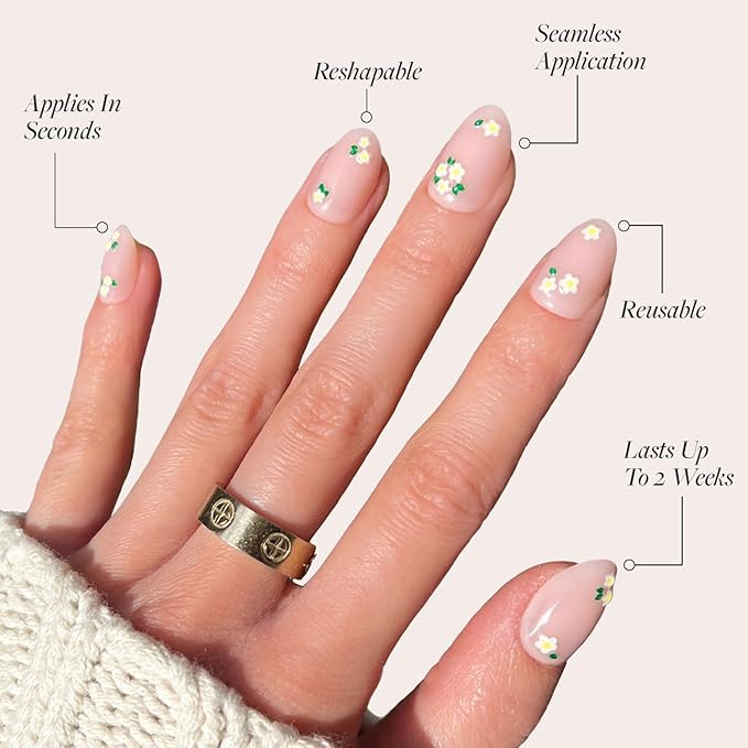 Glamnetic Press On Nails - Petals | Glossy, Semi-Transparent, Short Oval Nails, Salon Quality | 15 Sizes - 30 Nail Kit with Glue