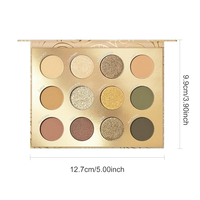 KYDA 12 Colors Olive Green Eyeshadow Palette, Sparkling Reflective Green Bronzer Eyeshadow, Matte Olive Ginger Nude Eyes Shadow, Smooth Blendable Powder, Smokey Eyes Makeup