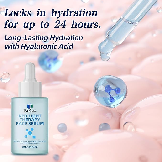 TonGass Hydrating Facial Serum for Face & Neck – Lightweight Absorbing Gel for Daily Moisture – Compatible with LED & Microcurrent Facial Tools – Smooth Skin Texture Enhancer