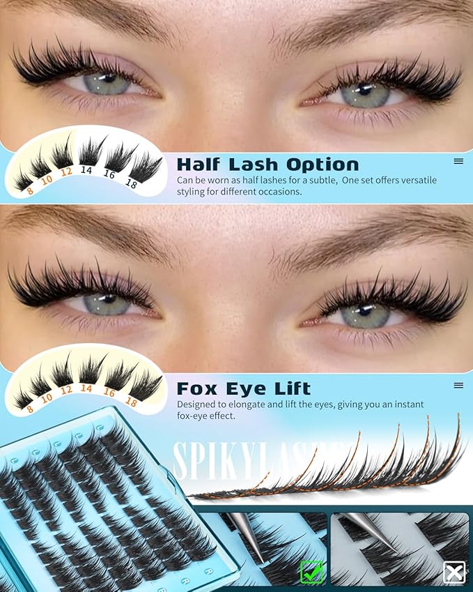 Kiromiro Lash Clusters Wispy Eyelash Clusters Left n Right Cluster Eyelash Extensions Spike Fox Eye Lash Clusters 10-18mm Volume Pre-Mapped Individual Lashes Clusters