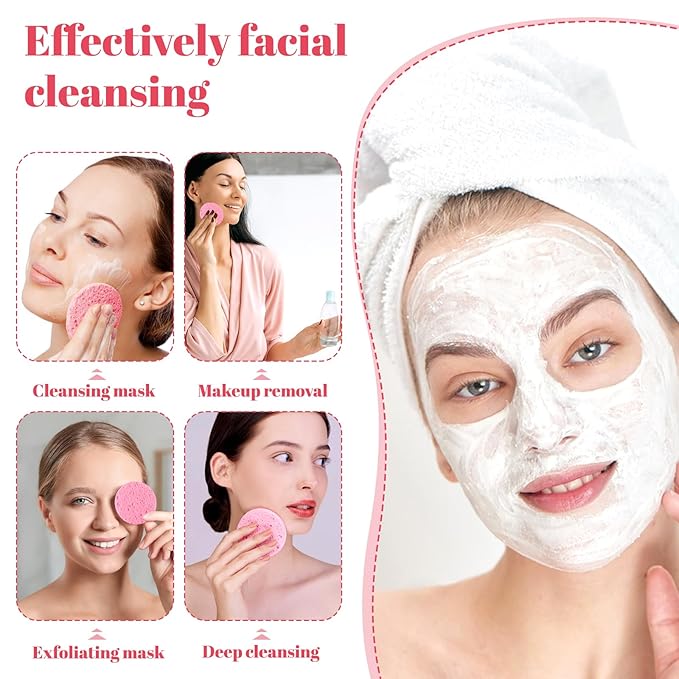 300 Count Compressed Facial Sponges Disposable Face Sponge Travel Facial Sponges for Estheticians, Cosmetic Sponge Face Exfoliating Pads Pink for SPA Cleansing Exfoliating Makeup Removal