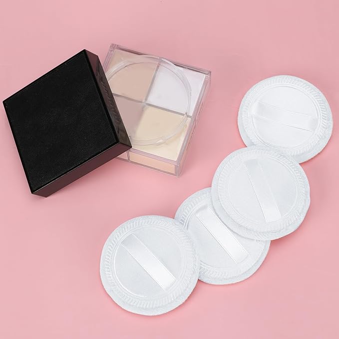 Senkary 12 Pieces Powder Puffs Cotton Round Makeup Pads Soft Face Compact Puffs for Loose Setting Pressed Powder, 2.36 Inch (White)
