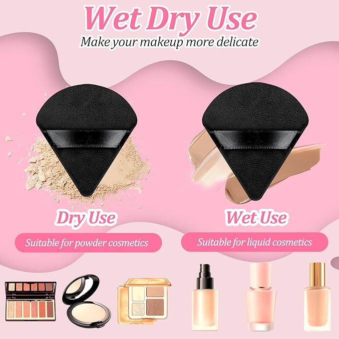 150 Pcs Triangle Powder Puff, Face Soft Makeup Puff for Loose Powders, Mineral Powder, Foundation, Wet and Dry Use, Face and Body Cosmetic Applicator, Black