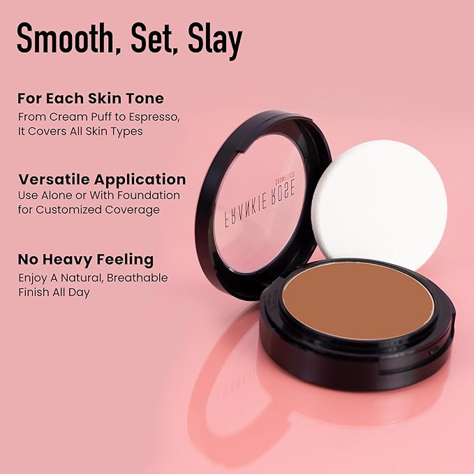 Frankie Rose Cosmetics Powder Foundation – Full Coverage Face Powder For Pores & Imperfections, Evens Out Skin Tone & Shine-Control | 58 Grams (Chestnut)