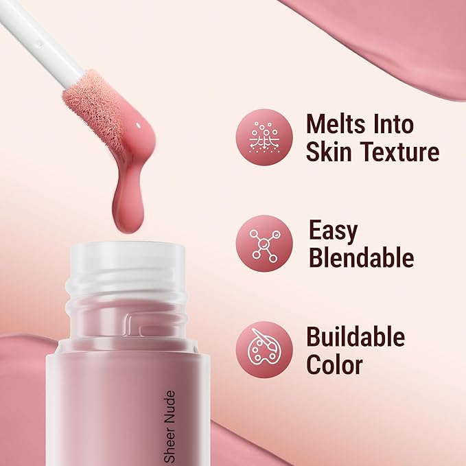 Exmiloo Liquid Blush - Lightweight Liquid Blush for Cheeks - Long-Lasting Liquid Matte Blush Makeup, Blendable & Buildable, Vegan & Cruelty-Free, Sheer Nude