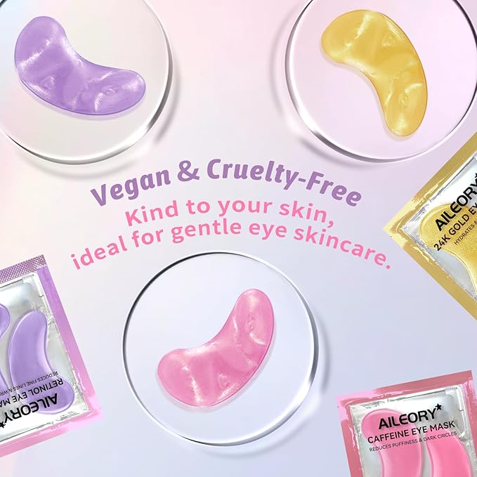 AILEORY Under Eye Patches for Dark Circles, Puffiness, Fine Lines, Eye Mask Set with Retinol, 24K Gold, Caffeine, Gel Mask for Birthday & Spa Party Favors, Skincare Gift for Women & Men, 24 Pairs