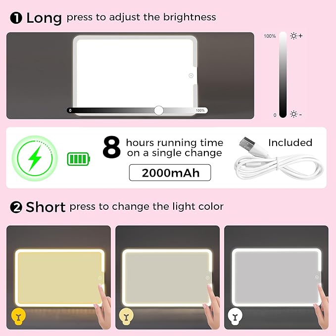 Makeup Case with Lighted Mirror, Makeup Box Organizer with Detachable LED Mirror, Travel Makeup Train Case, Waterproof Cosmetic Organizer, Standing Brush Holder, Gift, Pink