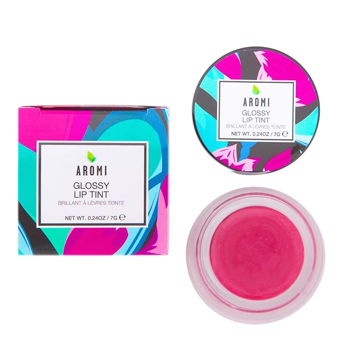 Aromi Glossy Lip Tint in Pot – Hydrating Lip Gloss Color, Sheer, Bright Pink Magenta Shade, Vegan & Cruelty-free, Moisturizing, Non-Sticky Formula (Pink Tulip)
