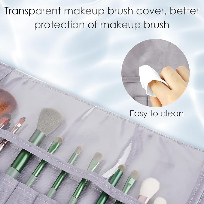 LUEXBOX Portable Folding Makeup Brush Bag, Multifunctional Cosmetics Rolling Storage Case Makeup Brush Holder for Travel, Makeup Brush Organizer Bag (Grey)