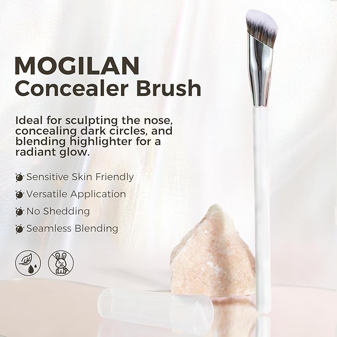 Concealer Brush with Travel Cap Professional Angled Under Eye Makeup Small Foundation Precision Face Brush for Concealer,Nose Contour & Color Corrector Blending(White)