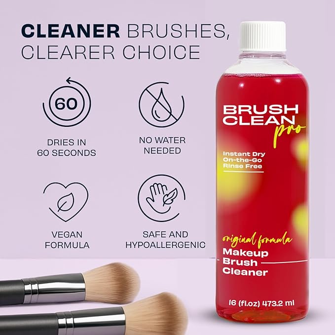 Original Rose Makeup Brush Cleaner - Professional Cleanser for Makeup Brushes - Quick-Drying, Rinse-Free Formula - Removes Stubborn Waterproof Make Up, 16 oz