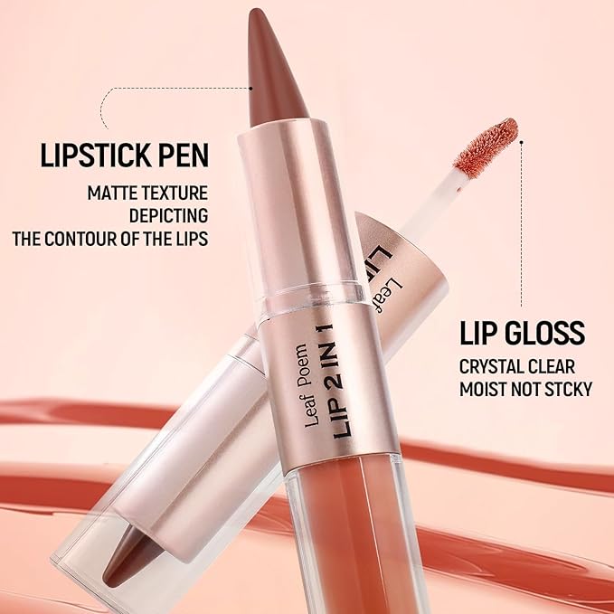 BAISEN DIARY 2-in-1 Double-Ended Matte Lip Liner & Lip Gloss Duo, Peach Nude Ombre Lip Combo Pencil, Lip Liner and Lipstick Gloss Set for Defined & Fuller Looking Lips, #04 Peach Nude