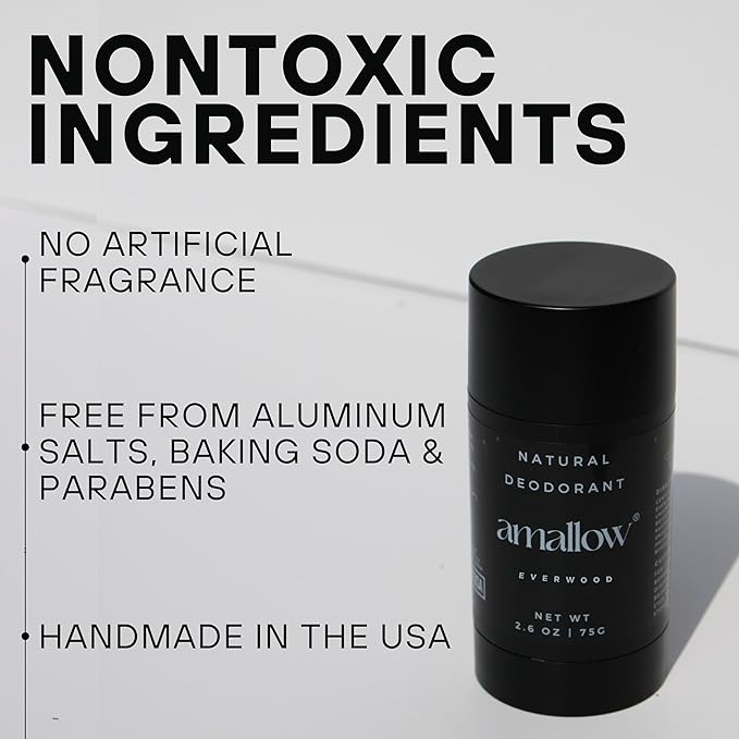Amallow - Natural Deodorant – Aluminum Salt-Free, Tallow-Based, Baking Soda-Free, with Magnesium & Zinc – Long-Lasting Odor Protection – Handcrafted in the USA – 2.6 oz (Everwood)