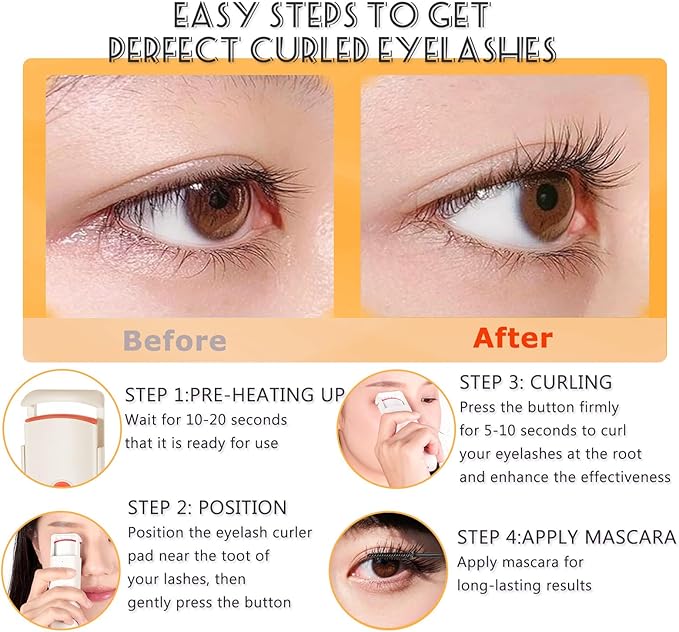 Heated Eyelash Curler - Heated Lash Curler - 24H Long Lasting Electric Eyelash Curler Wide Open Dual-Arc Design - Type-C Rechargeable Mini Lash Curler Natural Curve for Women - Apricot