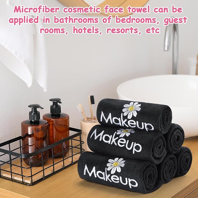 Shimeyao 20 Pack Makeup Towels Black Makeup Washcloths for Face Microfiber Remover Cloth 13x13 Inch Daisy Quick Dry Face Towels for Cleansing Hand