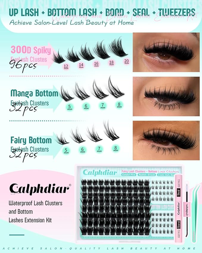 Thick Fairy Lash Clusters Kit DIY Salon-Effect Lash Extensions Wispy Eyelash Clusters Kit Spiky Manga Individual Lashes Bottom Lashes Clusters Eyelash Extensions Kit 5-20mm Fluffy Lash Extension Kit
