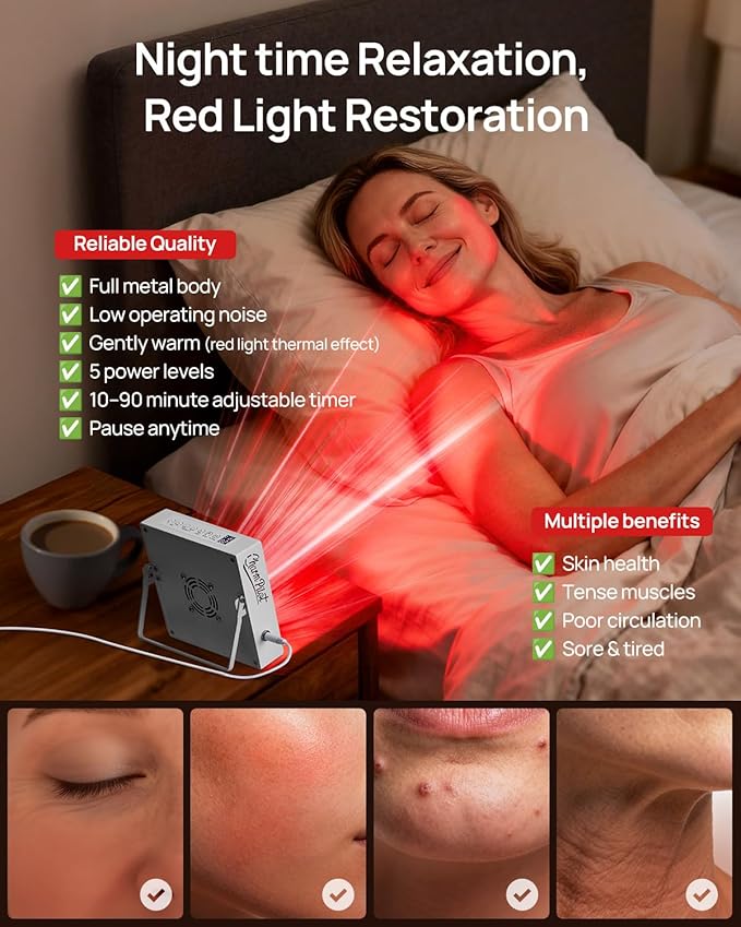 Red Light Therapy for Body Panel, 16‑LED 6 Wavelengths (630 nm, 660 nm, 810 nm, 830nm, 850 nm, 940 nm) Near‑Infrared Light Therapy Device, Ease Discomfort and Revitalize Skin(White)