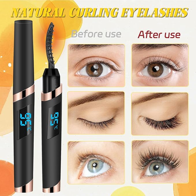 Heated Eyelash Curler - Eyelash Curlers Heated 4 Temperature Modes| Rechargeable Electric Eyelash Curler Pro| Heated Lash Curler for Women with Eyelash Comb Heat up in 8s Anti-Burn Design (Black-3)