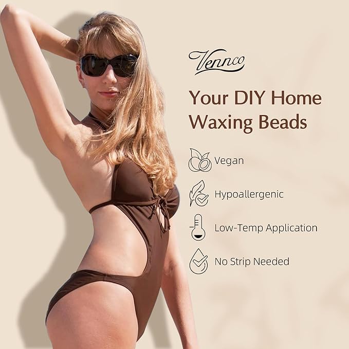 Vennco 2.5lb Cream Hard Wax Beads, Premium Coconut-Infused Hair Removal Wax for Full Body - Ideal for Brazilian, Bikini, Legs, Arms, Chest, and Back