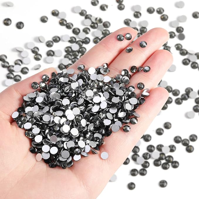 Beadsland Flatback Rhinestones Bulk,2880pcs Gray Rhinestones for Nails Crafts Clothes DIY Decoration, Black Diamond, SS30, 6.3-6.5mm