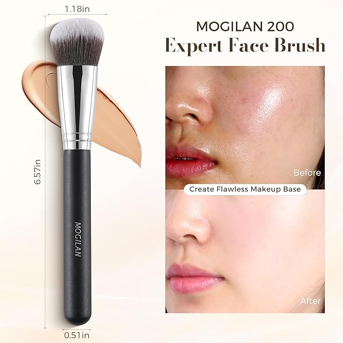 Foundation Brush – Dense Flat Top Makeup Brush for Cream & Liquid Powder Foundation, Blending, Contour, Blush, and Flawless Face Application