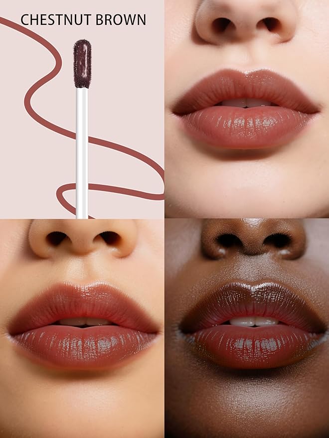 QCMME Lip Stain Peel Off Lip Liner Stain with Tweezer, Long Lasting Matte Lip Tint Tattoo, Highly Pigmented Color Lip Makeup, Waterproof Lipstick, Transfer-proof Lipstain for Women, Chestnut Brown