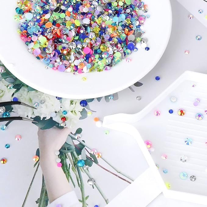 22300Pcs Mix Color Resin Flatback Rhinestones Tumbler Non-hotfix Round Gems for Nails Crafts Clothes Shoes Decoration(3mm,4mm,5mm)