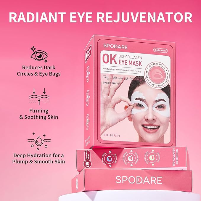 OK Shape Eye Masks, 360° Fit Under Eye Patches with Caffeine and Collagen, Firming & Hydrating Eye Mask for Dark Circles and Puffiness, Self Care Gifts for Women - 18 Pairs, Mystery White