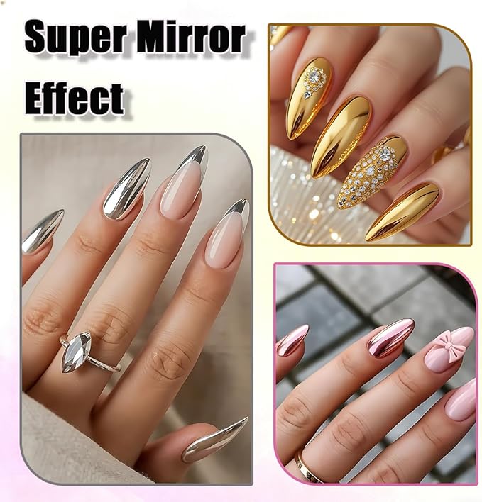 6 Jars Gold Silver Chrome Nail Powder, Holographic Unicorn Iridescent Nail Chrome Powder, Metallic Mirror & Laser Effect Glitter Pigment for Aurora Mermaid Nails, Resin Crafts & DIY Nail Decorations