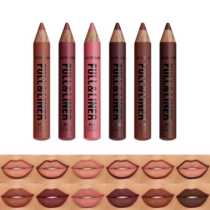 LANGMANNI 6Pcs Matte Velvet Lip Liner Pencil Set - Highly Pigmented,Smudge-Resistant Lip Pencils for Shaping & Contouring,Vegan & Cruelty-Free(#7+8+9+10+11+12)