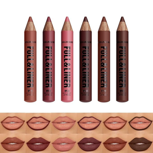 LANGMANNI 6Pcs Matte Velvet Lip Liner Pencil Set - Highly Pigmented,Smudge-Resistant Lip Pencils for Shaping & Contouring,Vegan & Cruelty-Free(#7+8+9+10+11+12)