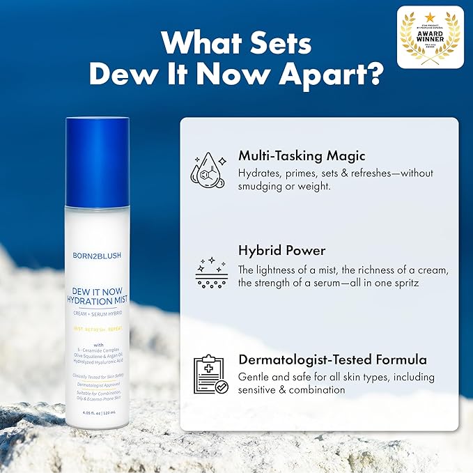 Dew It Now Hydration Mist | Hydrating Face Mist Toner Spray with 5-Ceramide Complex, Argan Oil & Squalane | Lightweight Barrier Repair Mist for Dewy, Glowy Skin | Sensitive Skin Safe | 120ml
