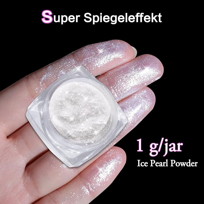 BISHENGYF Pearl Chrome Nail Powder:【Super Transparent】 White Pearl Chrome Nail Powder Ice Shimmer Jewelry Transparent Aurora Glazed Donut Chrome Nail Powder for Nails Art DIY