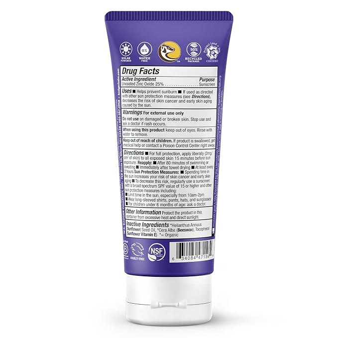 Badger Biodegradable Reef Safe Sunscreen, SPF 50 Unscented Zinc Oxide Sunscreen, 98% Organic Ingredients, Water Resistant Adventure Sport Sunblock, 2.9 fl oz, 2-Pack