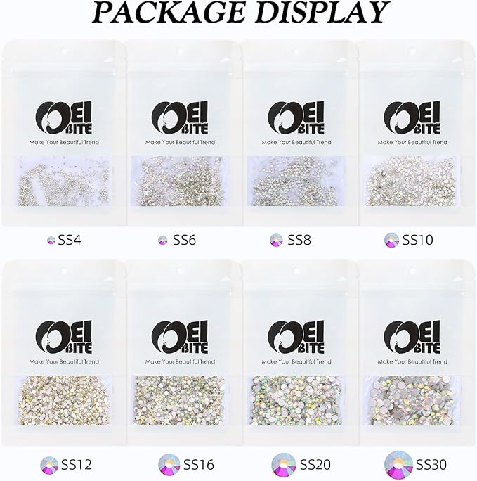 Meibite Crystal AB Flatback Rhinestones, Glass Rhinestones for Nail Art and Craft, Glue Fix, Loose Crystal Gemstones(Crystal AB, SS30, 288pcs, 6.4-6.6mm)