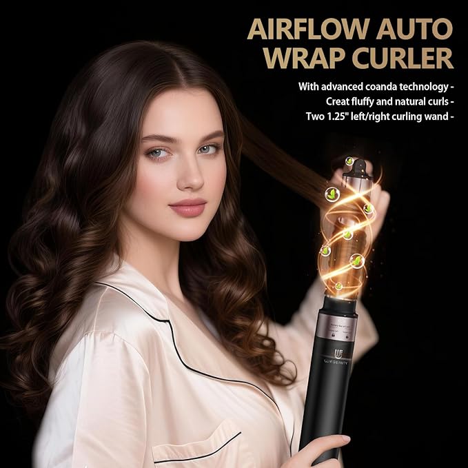 Webeauty Hot Air Styler, Blow Dryer Brush, Auto Hair Wrap Curling Irons Hot Air Brush Negative Ionic Airflow Hair Curlers, Multi Styler for Volumizing, Straight, Wavy, Curly Hair, Black