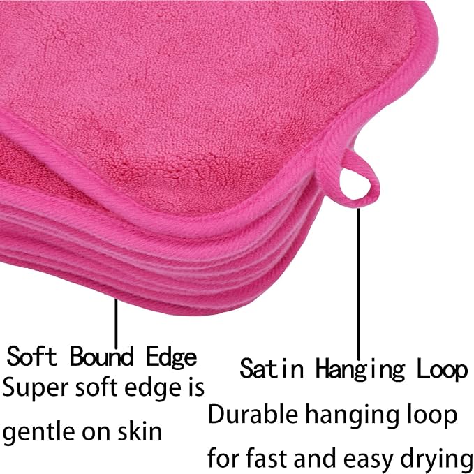 BloomSesame Makeup Remover Cloths for Face, Eye, Lips - Reusable Makeup Remover Pads Soft Microfiber Facial Cleansing Cloths 5 x 5 inch 6 Pack (Dark Pink)
