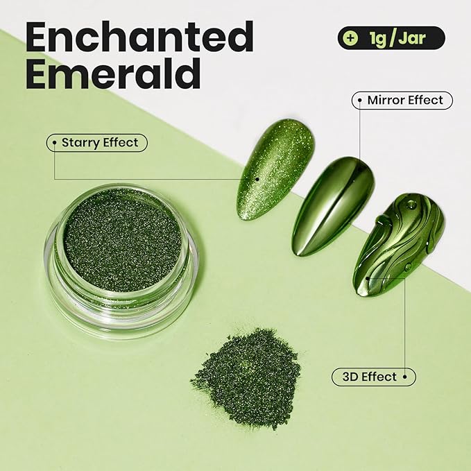 Beetles Green Chrome Nail Powder Metallic Mirror Effect Chrome Powder for Nails Gel Polish Green DIY Decoration Nail Manicure Nails Art Design Gift for Women