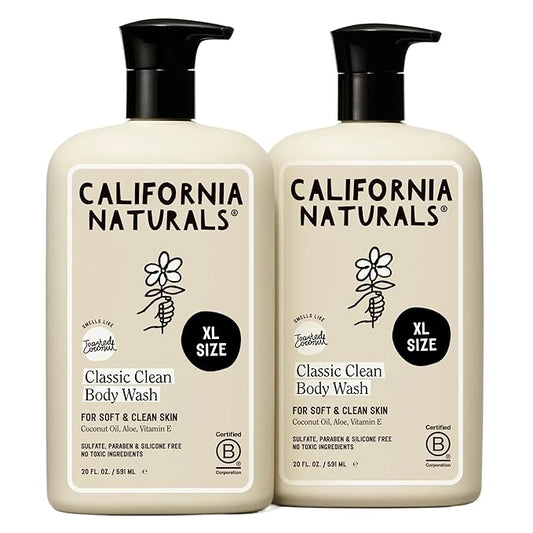 California Naturals Classic Clean Body Wash 2-Pack, Daily Cleansing Body Wash for Soft Healthy Skin, Naturally Scented, Vegan, Cruelty, Paraben & Sulfate Free, 20 oz