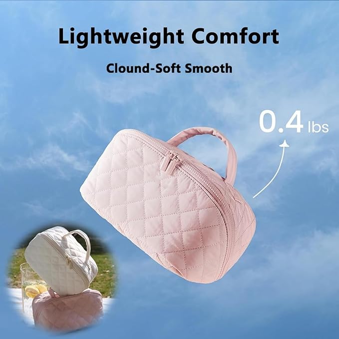 Feilium Travel Makeup Bag, Wide Open Expandable Lay-Flat Cosmetic Case, Padded Organizer for Toiletries & Brushes Large Capacity with Compartments