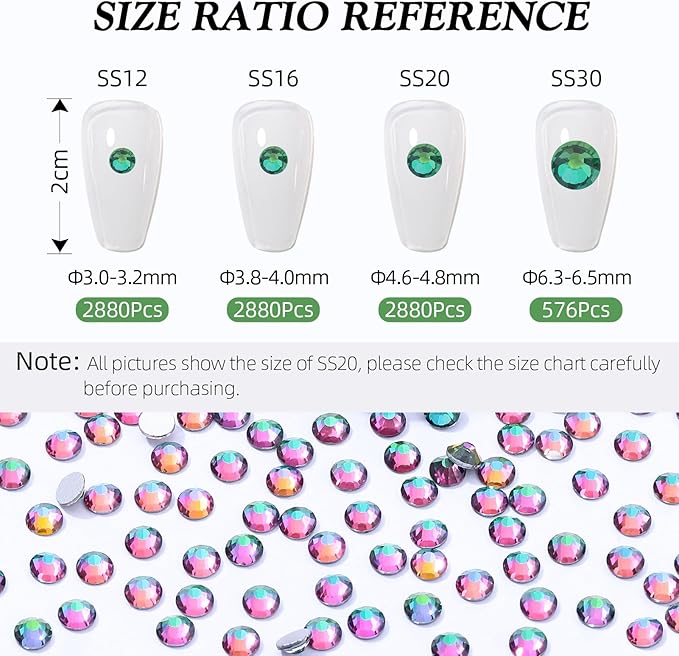 Meibite Green Volcano Flatback Rhinestones, Glass Rhinestones for Nail Art and Craft, Glue Fix, Loose Crystal Gemstones(Green Volcano, SS12, 2880pcs, 2.9-3.0mm)